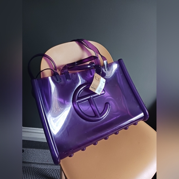 NWT Telfar x Melissa Translucent Purple Tote ,crossbody LARGE Jelly Shopper+dust - Picture 4 of 11